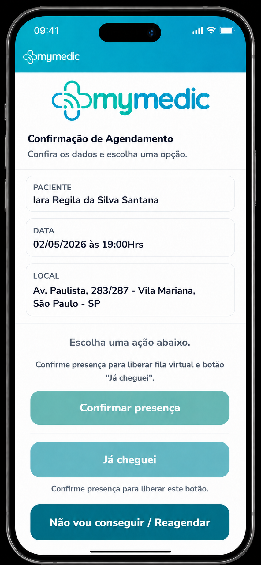 Tela do sistema Mymedic — Para a secretária